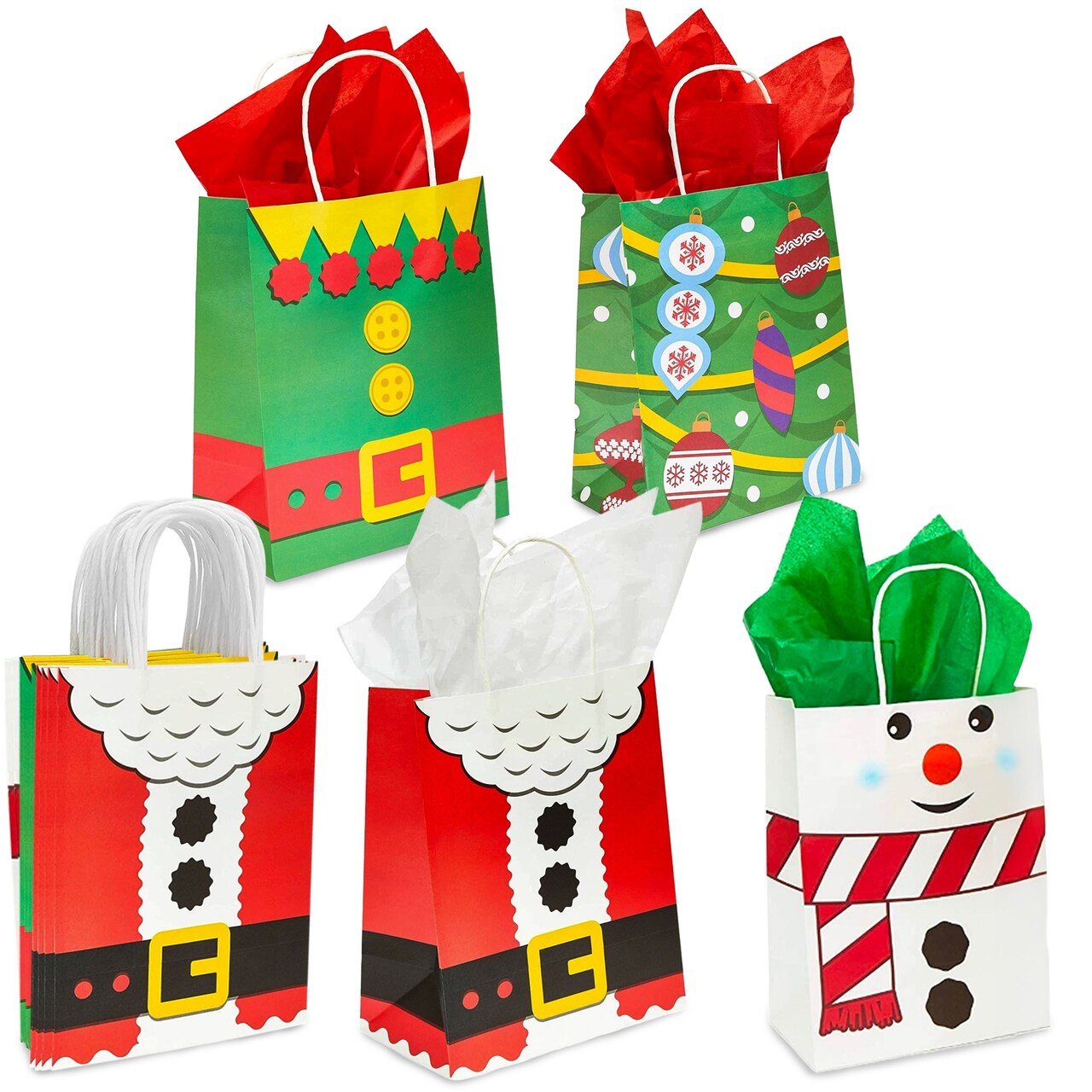 Bright Creations 24 Pack Christmas Gift Bags Bulk with Handle & Tissue Paper for Xmas Present Wrapping, Holiday Party Favor Goodie Bag, Festive Party Packaging Supplies (10 x 8 in)